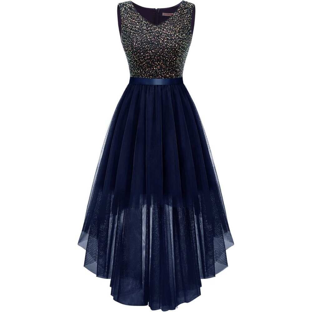 BeryLove Women Tulle Darkgreen Chiffon Scoop Neck Sleeveless Cocktail Dresses